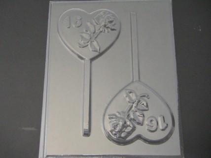 8512 Rose Heart Sweet 16 Chocolate or Hard Candy Lollipop Mold